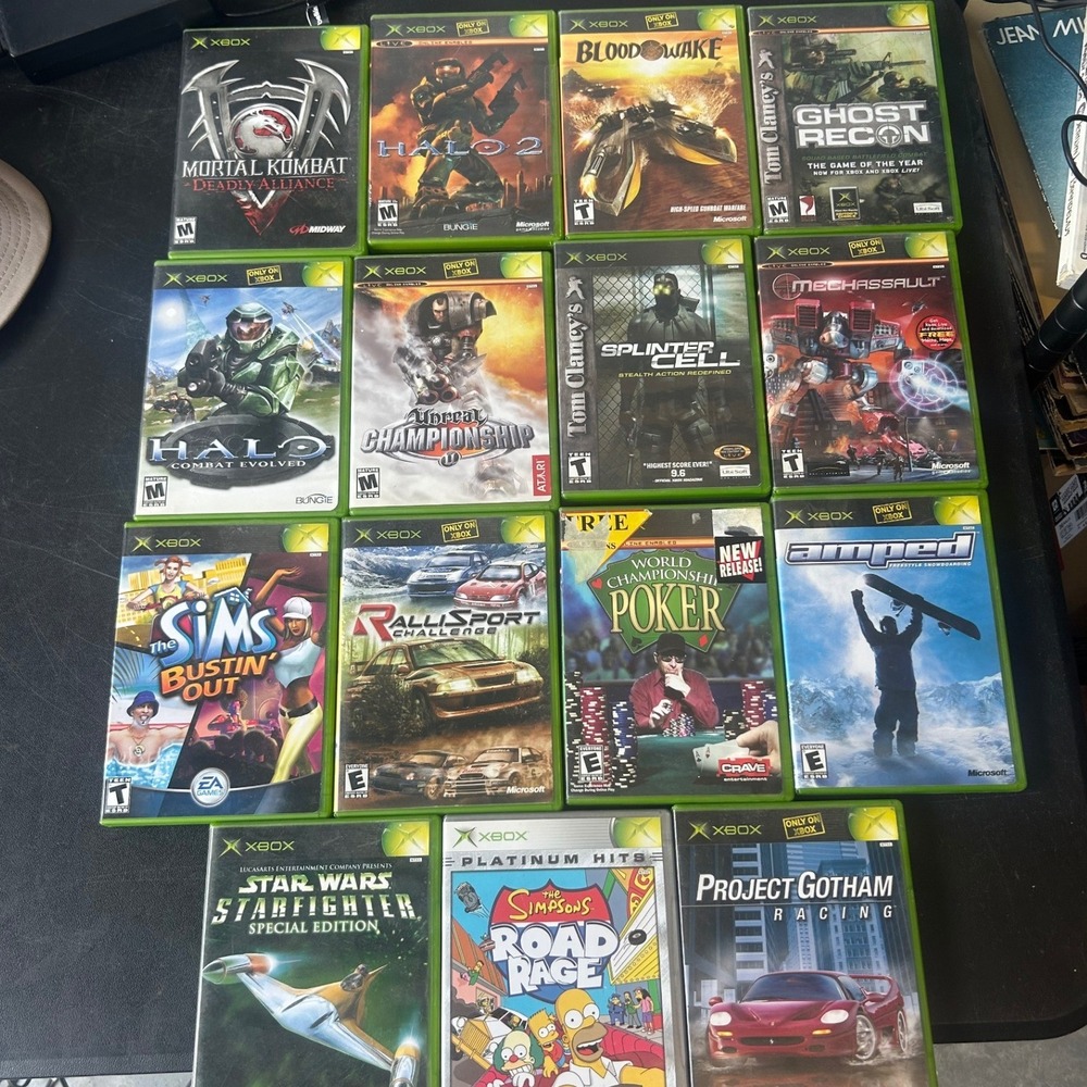 Microsoft Xbox 15 Game Lot Halo 1 & 2 Simpsons Road Rage Mortal Kombat Bundle